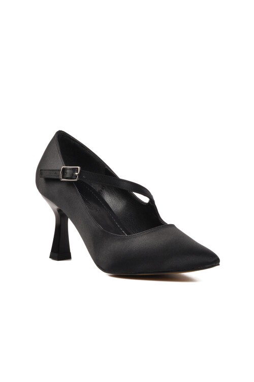 Ayakmod Siyah Saten Kadın Topuklu Ayakkabı