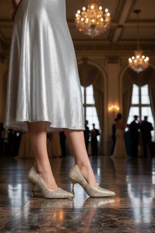 Altın İnce Topuklu Taş İşlemeli Kadın Abiye Ayakkabı PC-55020 Z