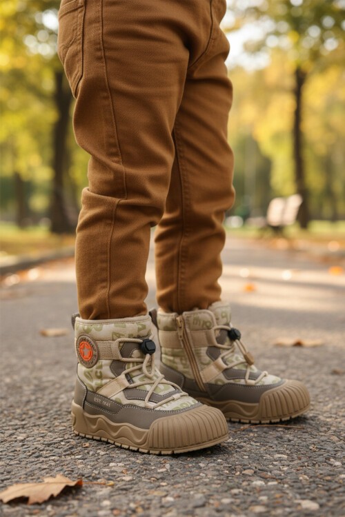 Bej İçi Kürklü Fermuarlı Çocuk Bot 22665 F