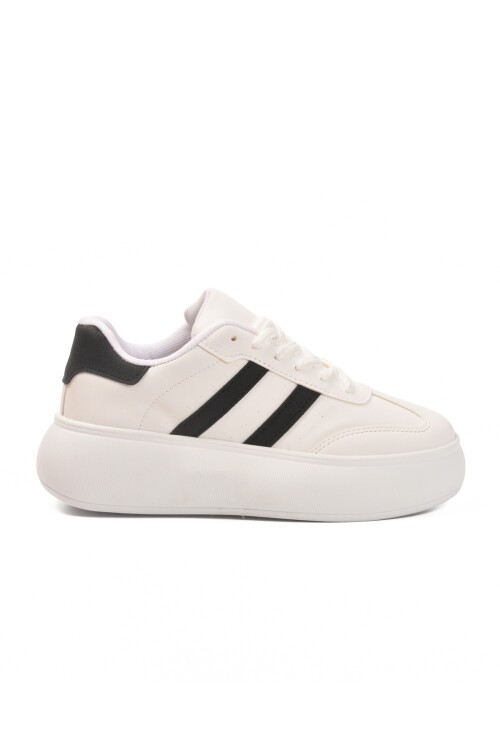 Beyaz-Siyah Suni Deri Kadın Spor Ayakkabı DVS-01 Z