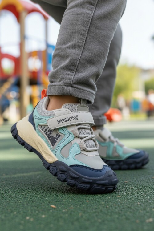 Gri Cırtlı Hafif Çocuk Spor Ayakkabı MarcoKids 22678 P