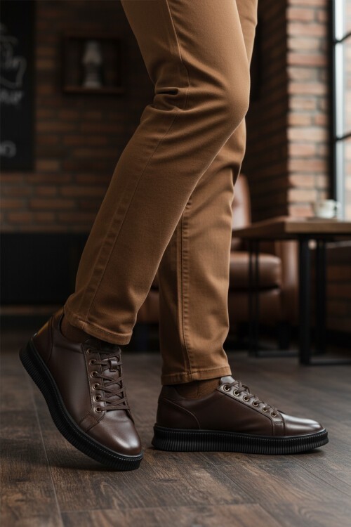 Kahve Hakiki Deri Erkek Sneaker 2516 M