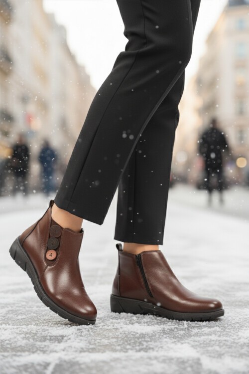 Kahve Hakiki Deri Kadın Bot Z406 Z