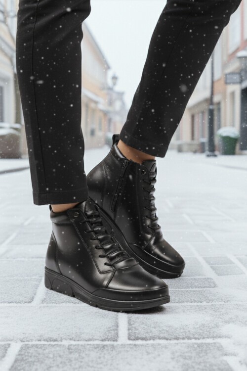 Siyah Cilt Fermuarlı Hafif Kadın Bot 293112 Z