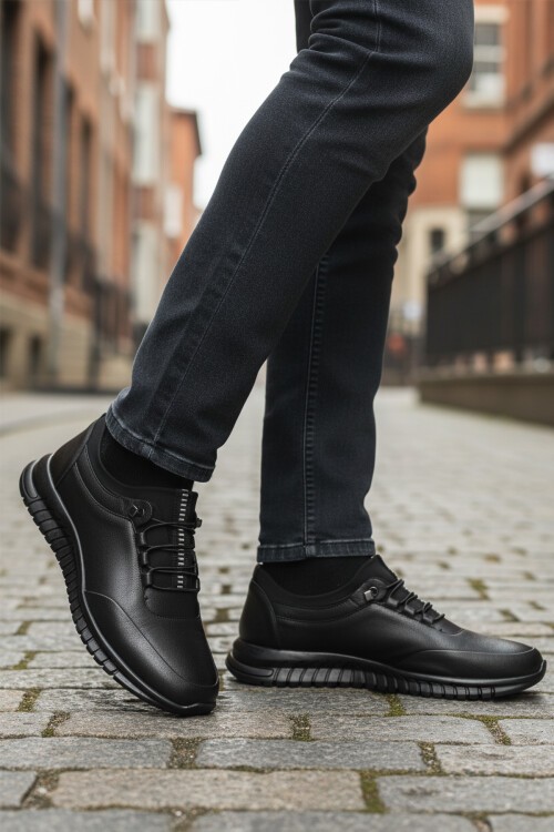 Siyah Hakiki Deri Bağcıklı Erkek Günlük Ayakkabı Ayakmod 316 M