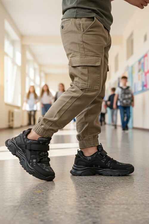 Siyah-Füme-Gri Cırtlı Çocuk Spor Ayakkabı 2021 F