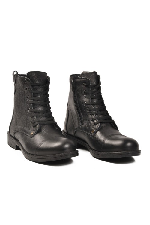 Siyah Hakiki Deri Fermuarlı İçi Kürklü Erkek Bot 465 M