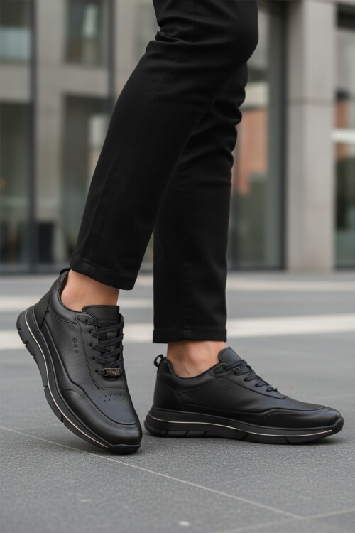 Siyah Hakiki Deri Erkek Günlük Ayakkabı 152-22336 M