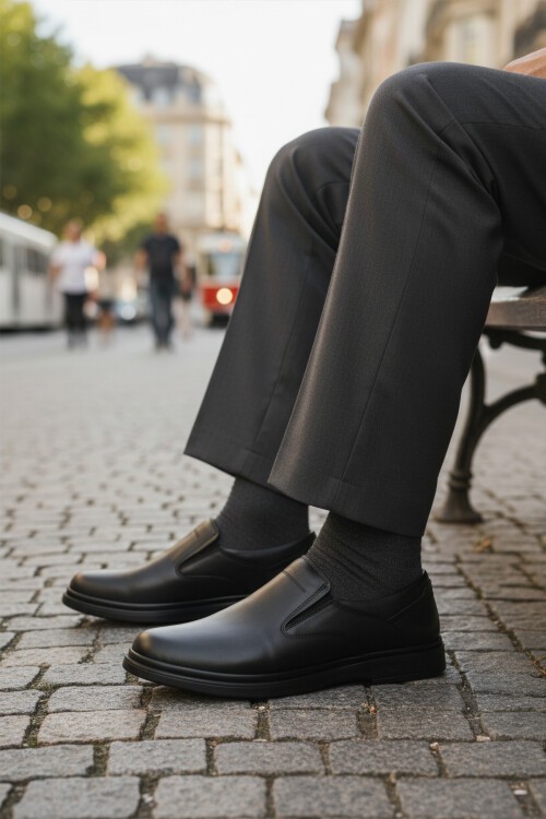 Siyah Hakiki Deri Erkek Günlük Ayakkabı DSN 2026 M