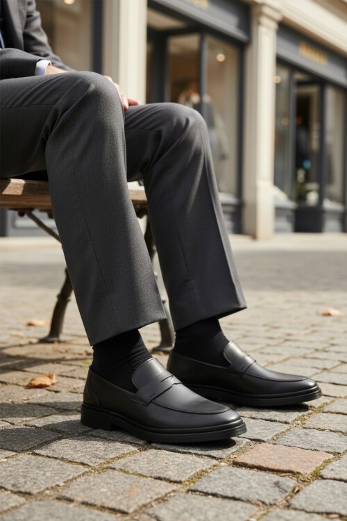 Siyah Hakiki Deri Erkek Günlük Ayakkabı DSN 2033 M