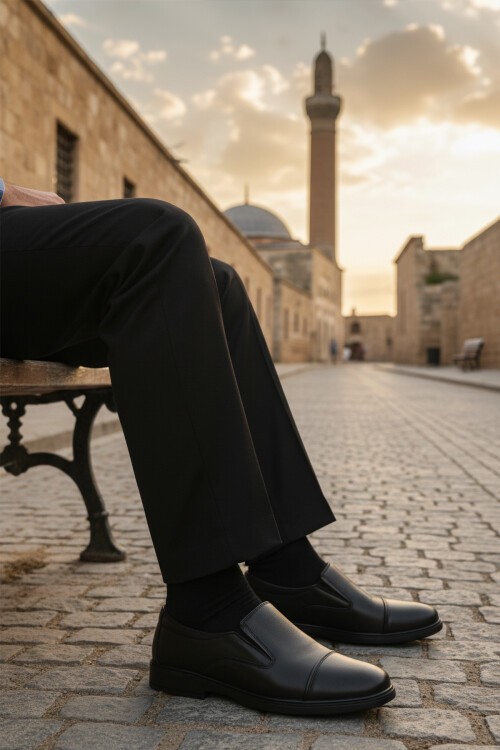 Siyah Hakiki Deri Jel Tabanlı Ortopedik Erkek Klasik Ayakkabı 425 M