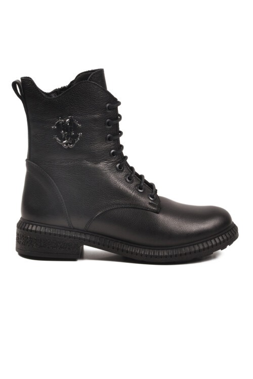 Siyah Hakiki Deri Kaymaz Taban Kadın Bot Premium 20912-1 Z