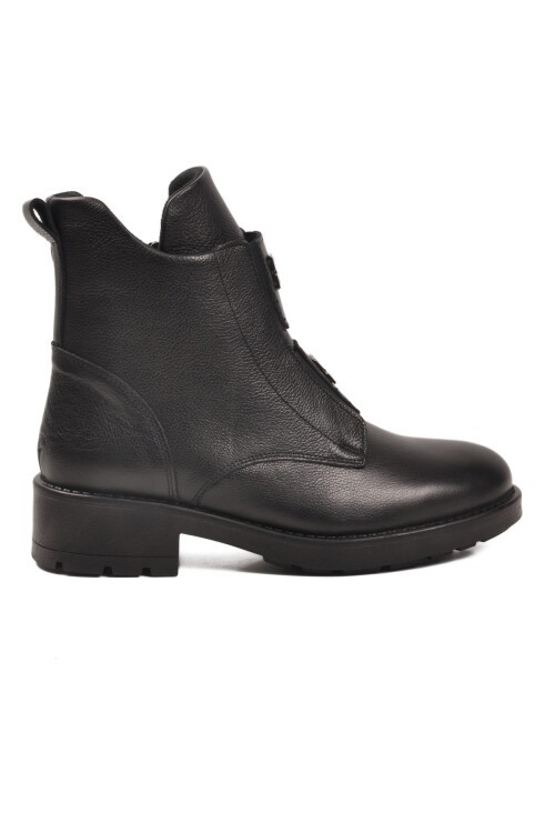 Siyah Hakiki Deri Fermuarlı Kadın Bot Premium 24102-1 Z