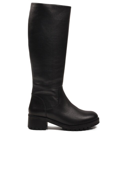 Siyah Hakiki Deri Kaymaz Taban Kadın Çizme 26900-1 Z