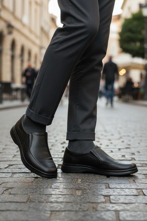 Siyah Kırışık Hakiki Deri Erkek Günlük Ayakkabı DSN 2035 M