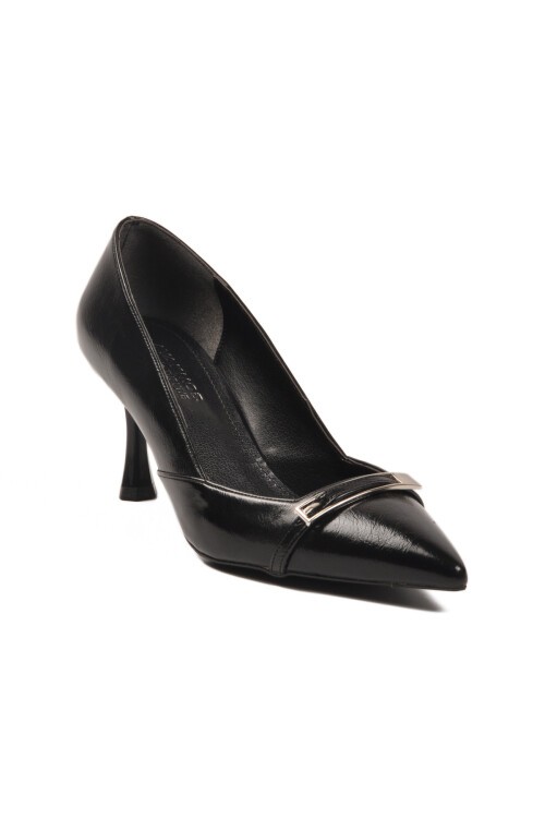 Siyah Kırışık İnce Topuklu Kadın Abiye Ayakkabı 575040 Z