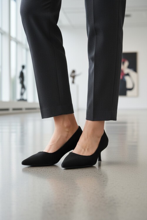 Siyah Süet İnce Topuklu Kadın Topuklu Ayakkabı 458343 Z