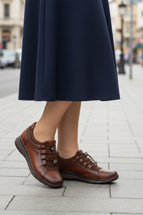 Taba Cilt Hafif Kilit Bağcıklı Kadın Günlük Ayakkabı 293120 Z