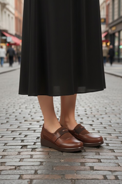 Taba Cilt Suni Deri Kadın Günlük Ayakkabı 293127 Z