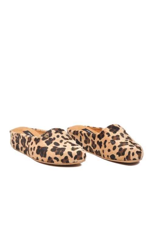 Bej Leopar Süet Kadın Ev Terliği PC-55371 Z