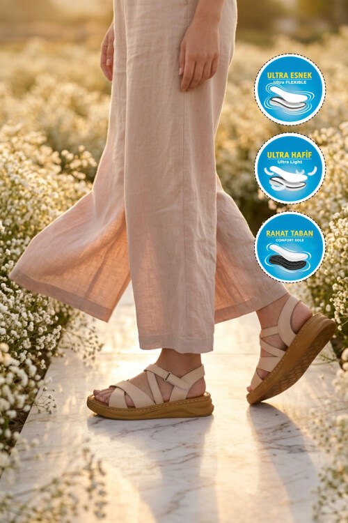 Bej ComfortSole Taban Kadın Sandalet 492142 Z
