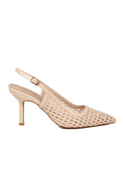 Bej Nefes Alan Örgü Dokulu Slingback Kadın Topuklu Ayakkabı 658248 Z