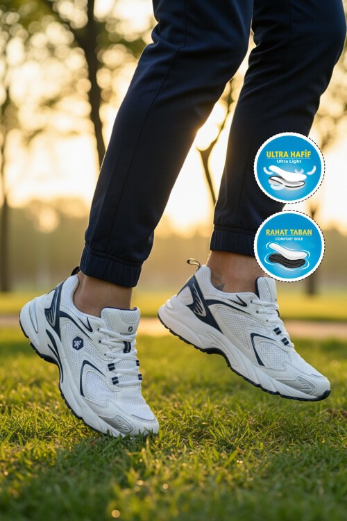 Beyaz-Lacivert ComfortSole Taban Erkek Spor Ayakkabı HADER M