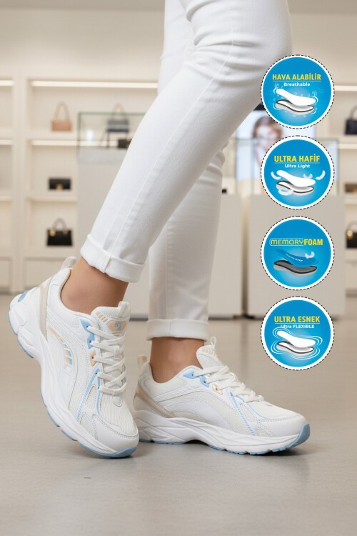 Beyaz-Mavi Memory Foarm Unisex Spor Ayakkabı PCI-11369 G