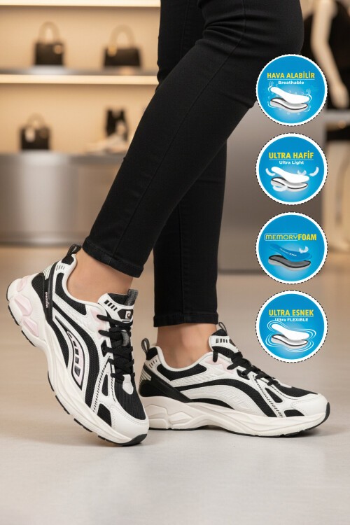 Beyaz-Siyah Memory Foarm Unisex Spor Ayakkabı PCI-11369 G
