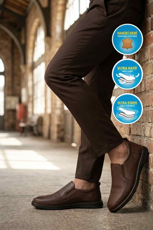 Premium Kahve Hakiki Deri Erkek Günlük Ayakkabı 2297 M