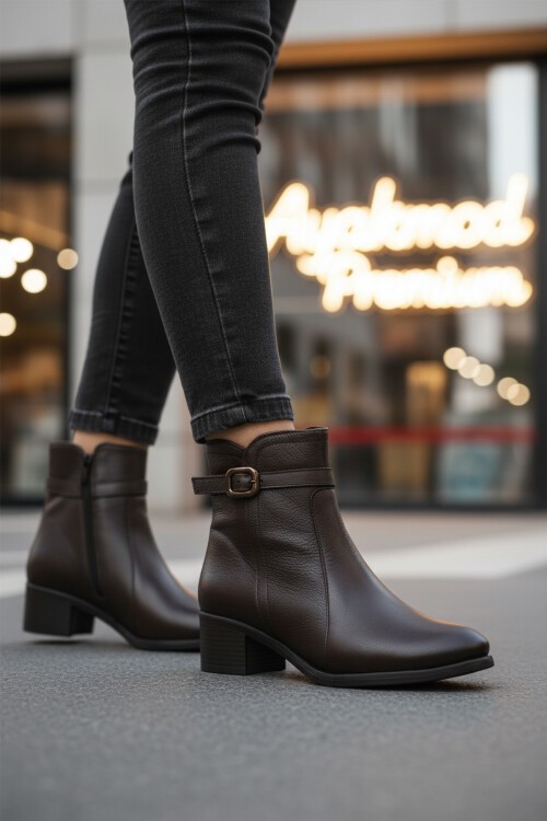 Kahve Hakiki Deri Kadın Bot Premium 24113-1 Z