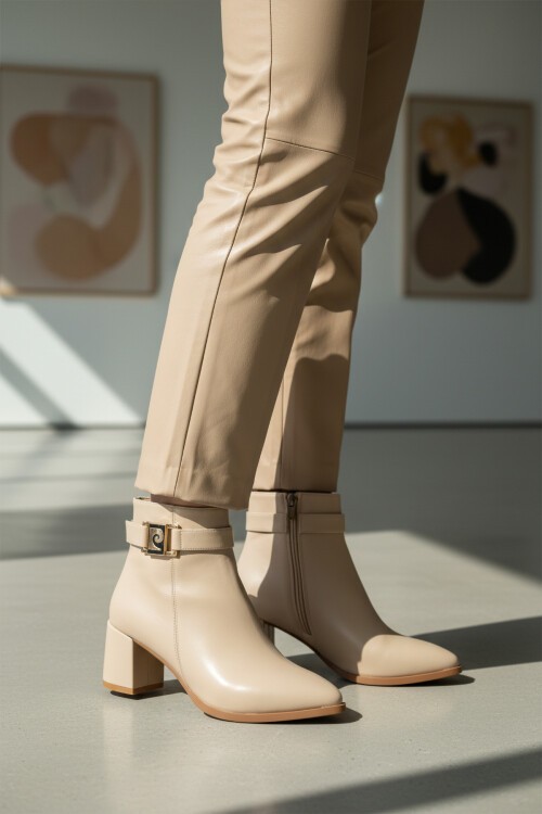 Krem Parlak Kadın Bot PC-54975 Z