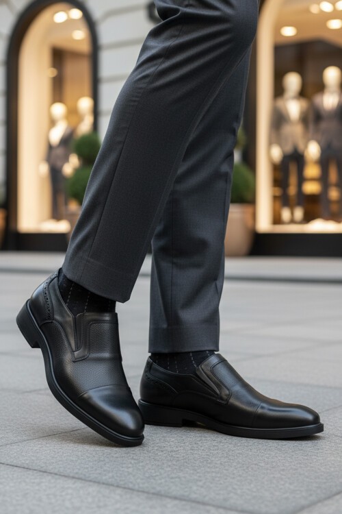 Siyah Hakiki Deri Erkek Günlük Ayakkabı 022 M