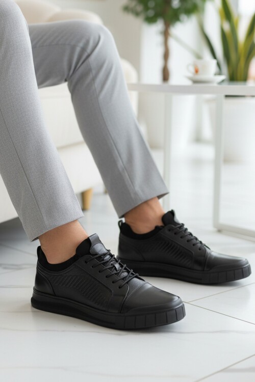 Siyah Hakiki Deri Erkek Günlük Ayakkabı Marcorossi 152-20541 M