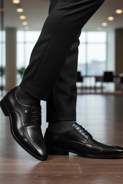 Siyah Hakiki Deri Erkek Klasik Ayakkabı Fosco 3265 M