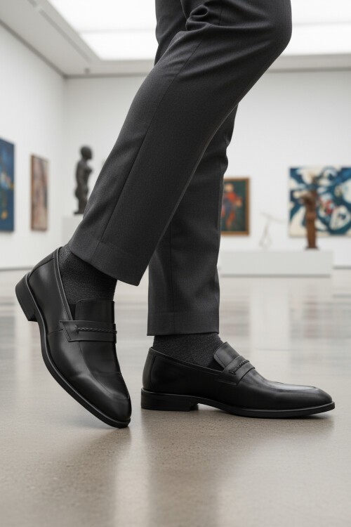 Siyah Hakiki Deri Erkek Klasik Ayakkabı 854 M