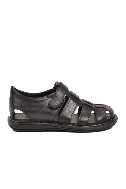 Siyah Hakiki Deri ComfortSole Taban Erkek Sandalet 8520 M