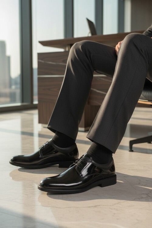 Siyah Rugan Hakiki Deri Erkek Günlük Ayakkabı 023 M