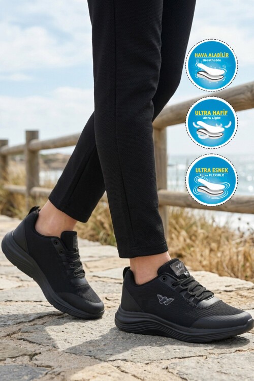 Siyah Tekstil Hafif Unisex Spor Ayakkabı 26111 Pete G