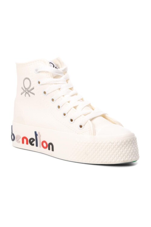 Beyaz Bilek Boy Bağcıklı Kalın Tabanlı Kadın Spor Ayakkabı Sneaker