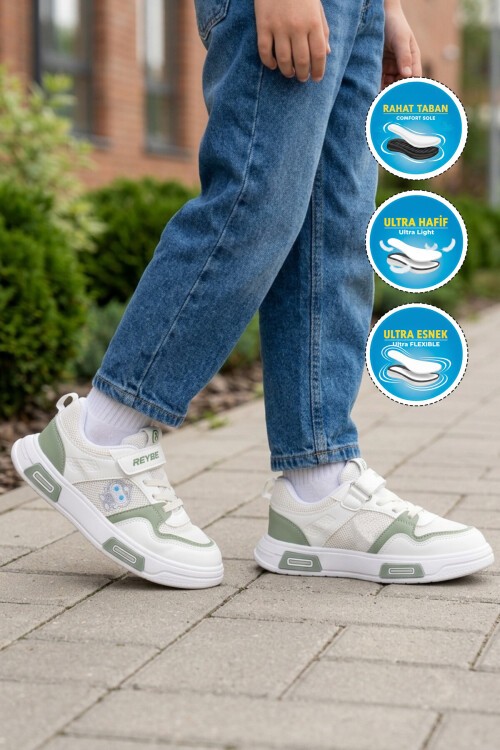 Beyaz-Mint Hafif Cırtlı Erkek Çocuk Spor Ayakkabı 026 F