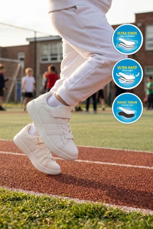 Beyaz Hafif Cırtlı Çocuk Spor Ayakkabı Cooper F
