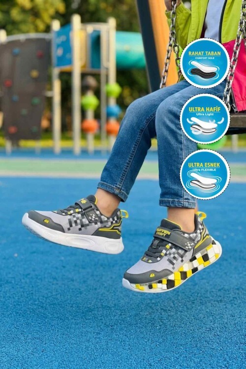 Füme-Buz-Sarı Erkek Çocuk Spor Ayakkabı 1030 F