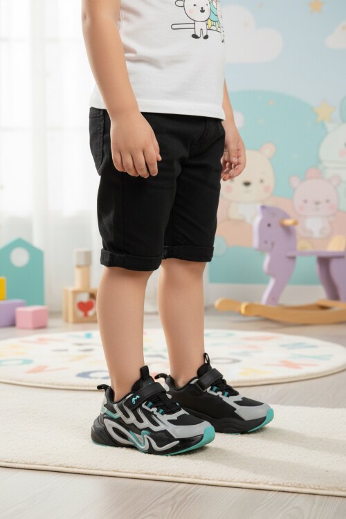 Gri-Turkuaz Cırtlı Erkek Çocuk Spor Ayakkabı 161-T5440210 P