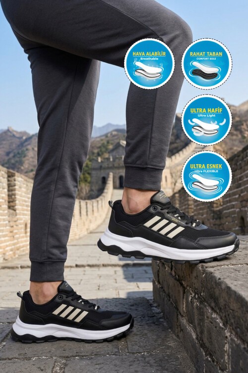 Siyah-Beyaz Hafif Rahat Taban Erkek Sneaker BST-2045 M