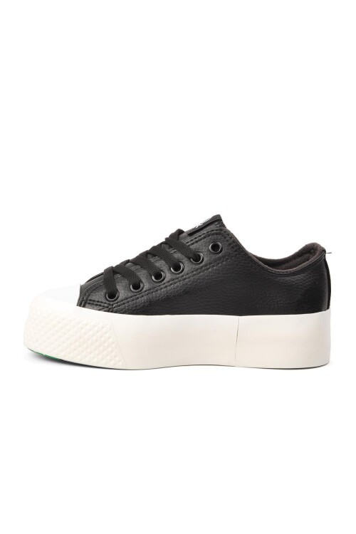 Kadın Siyah Platform Sneaker Bağcıklı Kalın Taban Günlük Casual Spor Ayakkabı