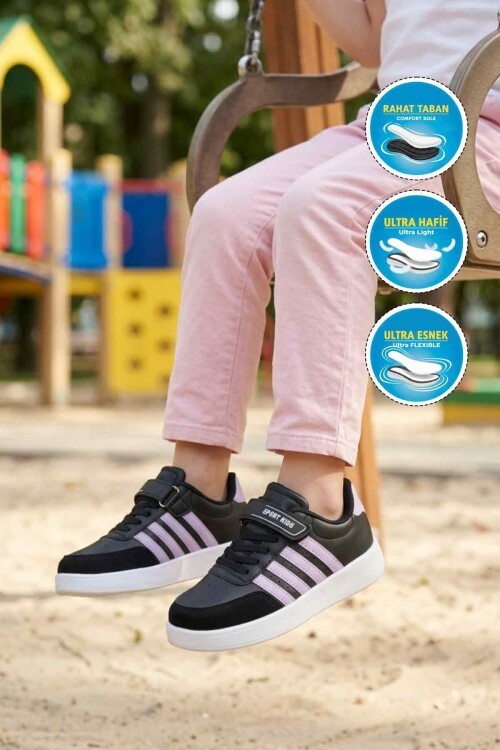 Siyah-Lila Hafif Kız Çocuk Spor Ayakkabı 754 F