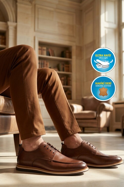 Premium Taba Hakiki Deri Erkek Günlük Ayakkabı 2555 M