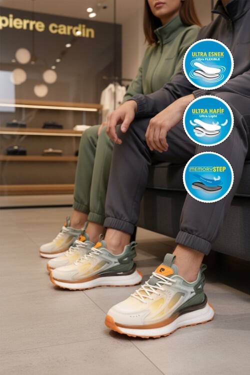 Beyaz Haki Memory Foarm Unisex Spor Ayakkabı PCI-10106 Z