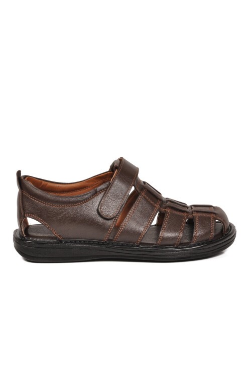 Kahve Hakiki Deri ComfortSole Taban Erkek Sandalet 8520 M